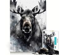Watercolor Painted Moose Puzzle for Adults 1000 Pieces Memory Play Game Firm Fit Secure Assembly Meaningful Connection Building Game (50x75cm)