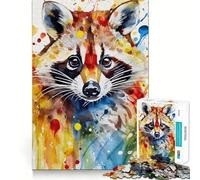 Watercolor Painted Racoon Adults 1000 Pieces Puzzle Mind Training Fun Burr Free Clean Cut Pieces Heartwarming Gathering Activity (50x75cm)