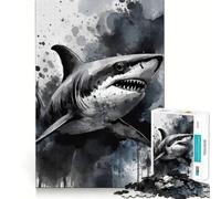 Watercolor Painted Shark 1000-piece Puzzle for Teenagers Mind Skill Fun Uniform Size Precise Pieces Relaxing Indoor Group Activity (38x52cm)