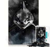 Watercolor Painted Shark Jigsaw 1000 Pieces Focus Building Toy Zero Gap Rewarding Activity for Rainy Days (38x26cm)