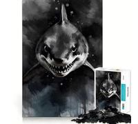 Watercolor Painted Shark Jigsaw for Teenagers 1000 Pieces Memory Fun Game Smooth Burr Free Surface Birthday Gift Brain Teaser Toy (50x75cm)