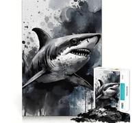Watercolor Painted Shark Jigsaw Puzzle 1000 Recall Fun Play Advanced Laser Cutting Tech Holiday Indoor Entertainment Toy (50x75cm)