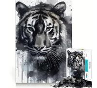 Watercolor Painted Tiger Jigsaw Puzzles1000 Pieces Recall Skill Fun Professional Grade Cutting Thoughtful Gift for Mind Activity (38x52cm)