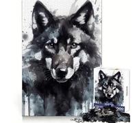 Watercolor Painted Wolf 1000 Adult Pieces Jigsaw Puzzle Logic Practice Casual Enjoyment Clean Edges Perfect Xmas (38x52cm)