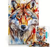Watercolor Painted Wolf 1000 Piece Puzzle For Adults Mind Skill Play Laser Cut for Flawless Fit Rewarding Activity for Rainy Days (38x26cm)