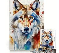 Watercolor Painted Wolf 1000 Pieces Jigsaw Puzzles for Teenagers Sharp Recall Serene Escape Uniform Cut Perfect Xmas (50x75cm)