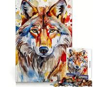 Watercolor Painted Wolf Adults 1000 Pieces Puzzle Reasoning Practice Easy Enjoyment Premium Edges Lovely Gift (38x52cm)