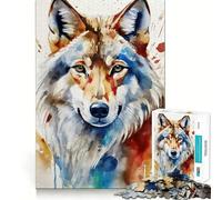 Watercolor Painted Wolf Jigsaw Puzzle 1000 Pieces Cognitive Fun Play High Precision Die Cut Unique Gift for Stress Relief (50x75cm)