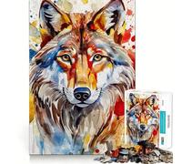 Watercolor Painted Wolf Jigsaw Puzzle 1000 Recall Fun Play Advanced Laser Cutting Tech Holiday Indoor Entertainment Toy (50x75cm)