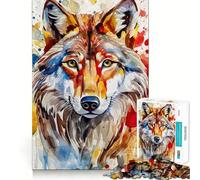 Watercolor Painted Wolf Jigsaw Puzzles 1000 Cognitive Skill Toy Smooth Burr Free Surface Relaxing Indoor Group Activity (38x52cm)