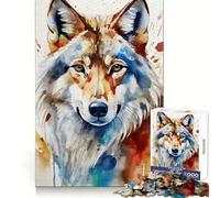 Watercolor Painted Wolf Jigsaw Puzzles 1000 Pieces for Adults Mind Challenge Serene Activity Seamless Fit Holiday Present (38x52cm)