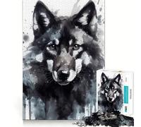 Watercolor Painted Wolf Jigsaw Puzzles 1000 Recall Fun Play Burr Free Clean Cut Pieces Portable Travel Friendly Fun Game (38x52cm)