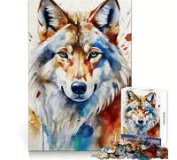 Watercolor Painted Wolf Jigsaw Puzzles for Adults 1000 Piece Intellectual Fun Peaceful Hobby Sharp Cut Unique Gift (38x26cm)