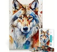Watercolor Painted Wolf Jigsaws for Adults1000 Pieces Brain Memory Game Fine Cut Premium Finishing Engaging Way to Pass Free Hours (38x52cm)