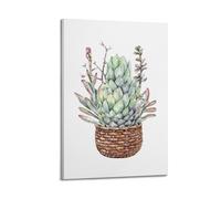 Watercolor Painted Woven Basket Succulent Flower Poster Decorative Painting Canvas Wall Posters And Modern Family Bedroom Decor 12x18inch(30x45cm)