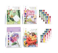 Watercolor Painting Book Set for Adults, Teens & Beginners, 4 Complete Mindfulness Art Kits for Relaxation, Scenery/Flowers/Girl/Youth Themes, All-in-One with 12 Colors & Brush, Gift for Women