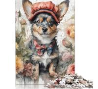 Watercolor Painting Flower Dog 1000 Pieces Wooden Puzzles for Adults Jigsaw Puzzles Educational Game Challenge Toy 1000pcs (75x50cm)