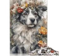 Watercolor Painting Flower Dog Paper Puzzles 1000 Piece Jigsaw Puzzles for Adults Educational Game Challenge Toy Christmas Eve Gifts 1000pcs (38x26cm)