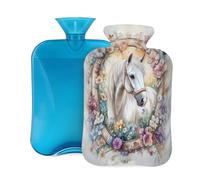 Watercolor Painting Horse Butterfly Hot Water Bottle with Cover, 2L PVC Hot Water Bag for Pain Relief, Hand Foot Warmer, Hot & Cold Therapy with Removable Cover, Gift for Women Kids Family