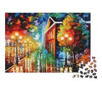 Watercolor Painting Jigsaw Puzzles 1000 Piece Recycled Rainy Street Puzzle for Adults Puzzle Game Props Impossible Hard Difficult Challenging Fun Game 52x38cm/1000pcs