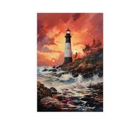Watercolor Painting of A Lighthouse Landscape, Coastal Decoration Canvas Poster Bedroom Decor Landscape Office Room Decor Gift 20x30inch(50x75cm)