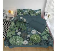 Watercolor Painting Of A Pond Duvet Cover Set, 240x260cm Circles, Lines, Leaves Bedding Quilt Cover with Pillowcases Reversible Design Easy Care Super King Bed Sets with Zipper Closure, Blue-Green