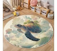 Watercolor Painting Of A Sea Turtle Round Rug 100 Cm Indoor Circle Soft Rug Washable Marine Animal Prints Print Non Slip Carpet For Bedroom Entryway Living Room Dining Room Office Decor Pale Green