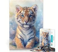 Watercolor Painting of A Tiger Cub 1000-piece Jigsaw Puzzles Brain Focus Game Expert Cutting Craftsmanship Fascinating Hobby for Idle Moments (38x52cm)