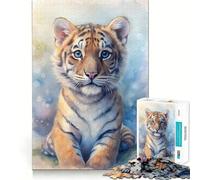 Watercolor Painting of A Tiger Cub Jigsaw Puzzles for Adults 1000 Think Boost Game Precise Interlock Structure Easy to Learn Family Enjoyment (50x75cm)