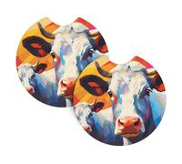 Watercolor painting of two cows Printed Coasters (2.7 inches in diameter) - Water-absorbent and leak-proof coasters