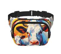 Watercolor painting of two cows Printed fashionable waist bag, unisex messenger bag, fashionable travel waist bag