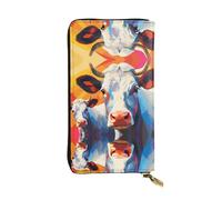 Watercolor painting of two cows Printed leather wallet, 7.5 x 4.1-inch long credit card holder, portable travel cash wallet