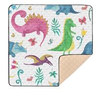 Watercolor Painting Pattern Cute Dinosaurs Soft Thick Baby Activity Play Mat for Floor Waterproof Tummy Time Activity Mat for Babies Infants Toddlers, 50'' x 50''