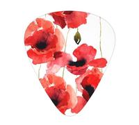 Watercolor Painting Red Poppy Floral,12 Pcs Guitar Pick,3 Different Thickness Plectrums for Acoustic Guitar Bass Ukulele (0.46mm 0.96mm 0.71mm)