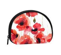 Watercolor Painting Red Poppy Floral, Women's Storage Bag Shell Makeup Bag Small Coin Purse Shell Change Pouch