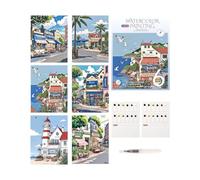 Watercolor Painting Set, Portable Beginner Kit, 12 Colors for Learning Workbook with Pen Function, Home Use Category Accessories for Travel, Travel, Car, Studio, College, School, Ceramic Wall Painting