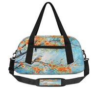 Watercolor Painting Tree Kids Overnight Duffle Bags for Girls Boys, Orange Flowers Bird Lightweight Sports Gym Bag for Kids,Small Overnight Weekender Carry on Travel Bags Dance Bag, Watercolor