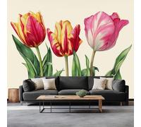 Watercolor Painting Tulips Wallpaper Bedroom Kids Boys 3D Wallpaper Mural, Yellow Kids Teens Room Poster Photo Wall Mural Themed Room Playroom 300 x 210 cm