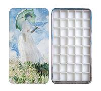 Watercolor Palette Paint Tin Case with 40pcs White Plastic Empty Watercolor Half Pans Carrying Magnetic Squares- Artists Paint Palette for DIY Watercolor Travel Palette
