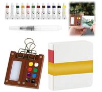 Watercolor Palette Set Pocket Artist Watercolor Travel Kit with Metal Clip Foldable Wooden Grid Paint Box Brush Sketchbook Gift for Artist Painting Lovers Halloween Christmas