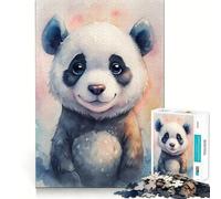 Watercolor Panda Portrait Jigsaw Puzzle 1000 Mental Recall Game High Accuracy Cutting Craft Interactive Brain Challenge for Home (38x26cm)