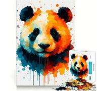 Watercolor Panda Portrait Jigsaw Puzzles 1000 Mental Focus Game No Gap Tight Fitting Design Interactive Brain Challenge for Home (38x52cm)
