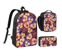 Watercolor Pansy Flowers,Student Backpack,Lunch Bag,Pencil Case 3 Piece Set