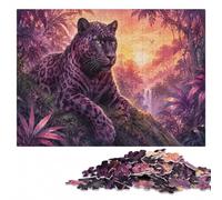 Watercolor Panther in Pink Jungle Wooden Jigsaw Puzzle for Adults | A flexible puzzle activity: a clear build method in spare time.