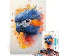 Watercolor Parrot Portrait Jigsaw Puzzle 1000 Pieces Cognitive Fun Play High Precision Die Cut Unique Gift for Stress Relief (50x75cm)