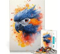 Watercolor Parrot Portrait Jigsaw Puzzles 1000 Mental Focus Game Precision Cut Smooth Edges Meaningful Connection Building Game (38x26cm)