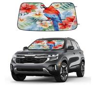 Watercolor Parrot Tropical Hibiscus Car Windshield Sun Shade Foldable Reflective Sunshade UV Protection Heat Block Front Window Shade for Car Truck SUV Keeps Interior Cool with Suction Cups