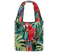 Watercolor Parrot Tropical Plant Green Leaf Canvas Tote Bag for Women, Reusable Grocery Shopping Cloth Bag with Wide Handle