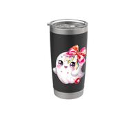 Watercolor Pastel Halloween Cherry and Bow Coquette Ghost Stainless Steel Insulated Tumbler