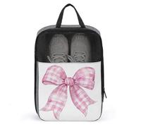 Watercolor Pastel Pink Gingham Ribbon Bow Shoe Bag for Travel Daily Use Anti-dust Storage Carrier Golf Shoe Pouch